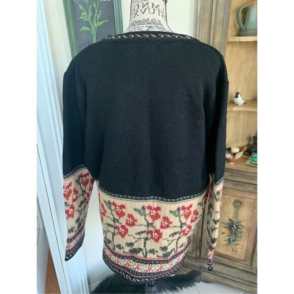 VTG Nordic Design Rare FLORAL Fair Isle Wool Cardigan Sweater - Picture 5 of 7